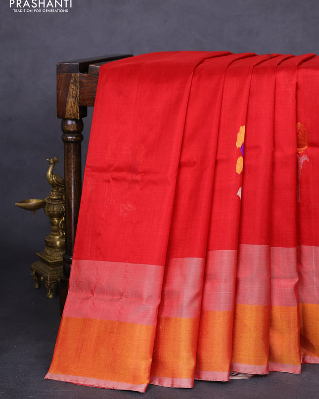 Pure uppada silk saree red and red shade with jamdhani zari woven buttas and zari woven border