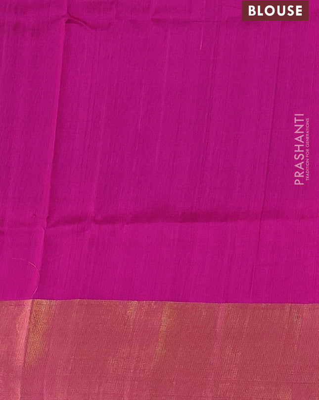 Pure uppada silk saree green and pink with silver & gold zari woven buttas and zari woven border