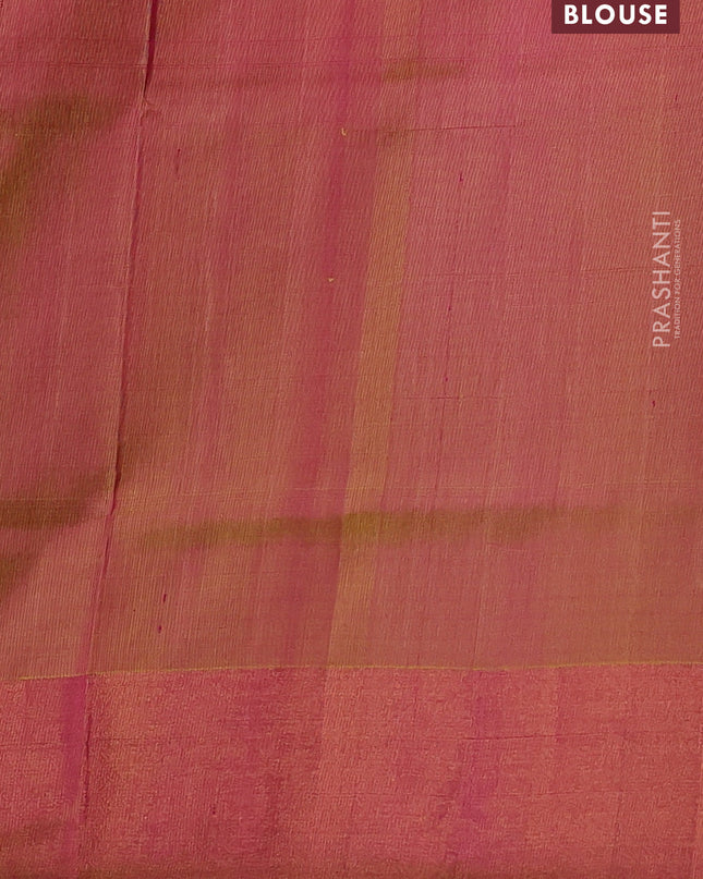 Pure uppada silk saree dual shade of pink and dual shade of yellow with silver & gold zari woven buttas and long floral butta zari woven border