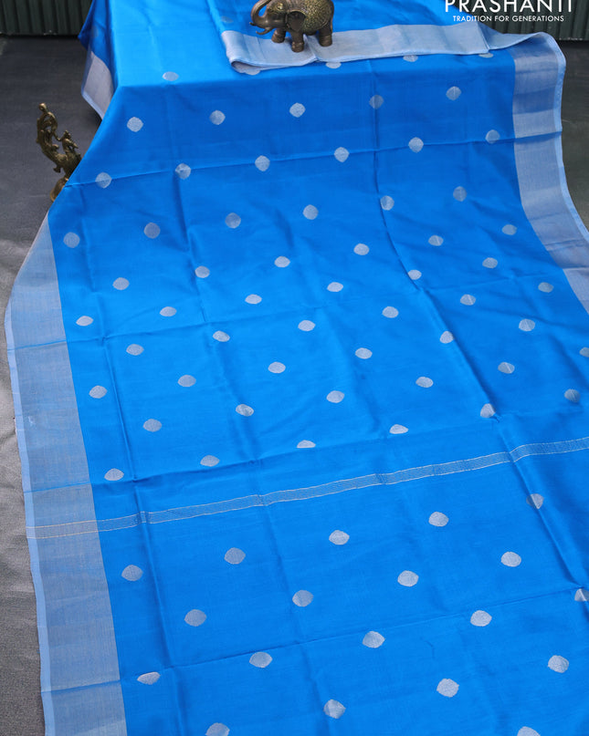 Pure uppada silk saree cs blue with silver zari woven coin buttas and silver zari woven border