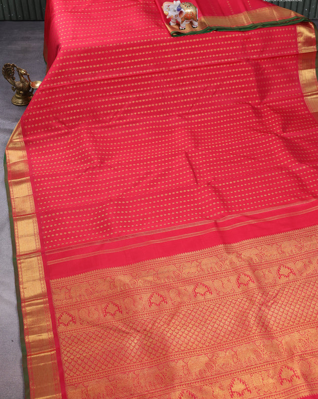 Pure kanchipuram silk saree red and green with allover zari woven 1000 buttas and zari woven border