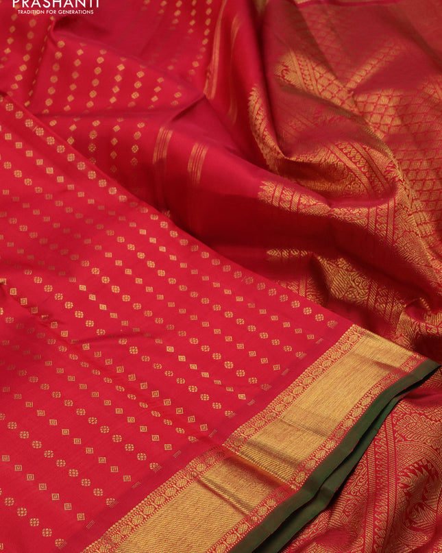 Pure kanchipuram silk saree red and green with allover zari woven 1000 buttas and zari woven border