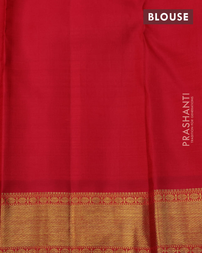Pure kanchipuram silk saree red and green with allover zari woven 1000 buttas and zari woven border