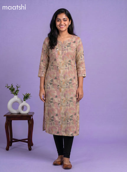 Sandal Linen Cotton Printed & Embroidery Work Straight Kurti