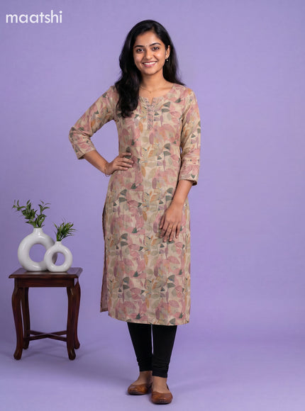 Sandal Linen Cotton Printed & Embroidery Work Straight Kurti
