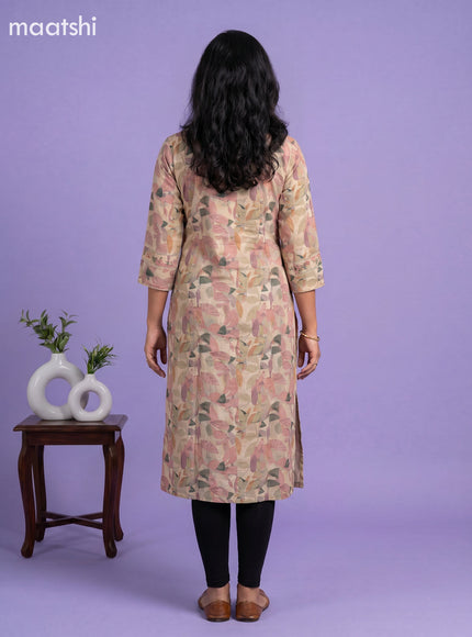 Sandal Linen Cotton Printed & Embroidery Work Straight Kurti
