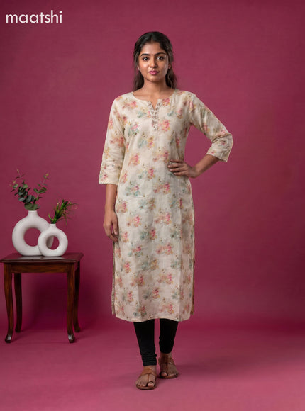 Sandal Linen Cotton Printed & Embroidery Work Straight Kurti