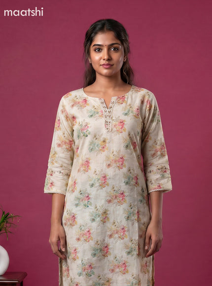 Sandal Linen Cotton Printed & Embroidery Work Straight Kurti