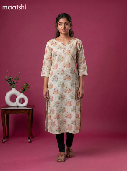 Sandal Linen Cotton Printed & Embroidery Work Straight Kurti