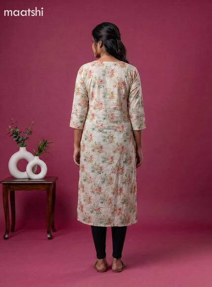 Sandal Linen Cotton Printed & Embroidery Work Straight Kurti