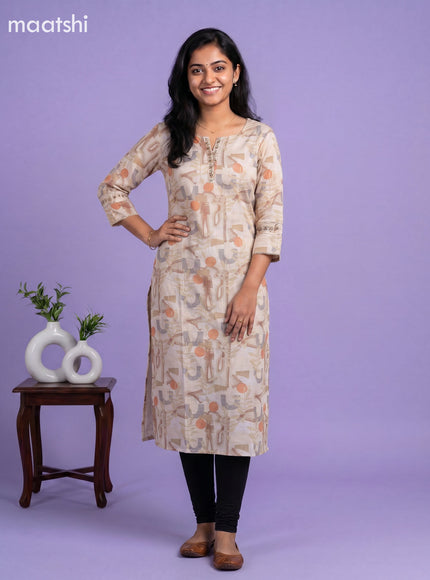 Sandal and Linen Cotton Printed & Embroidery Work Straight Kurti