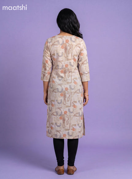 Sandal and Linen Cotton Printed & Embroidery Work Straight Kurti