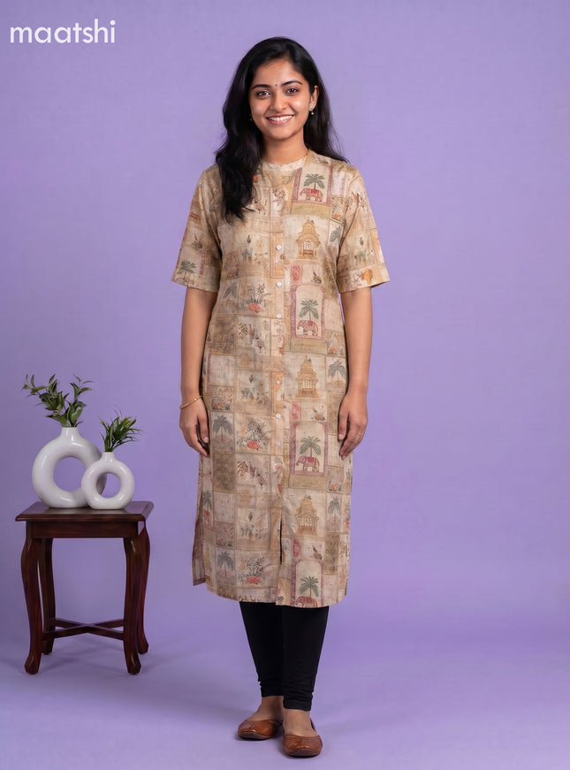 Sandal Linen Cotton Printed Straight Kurti