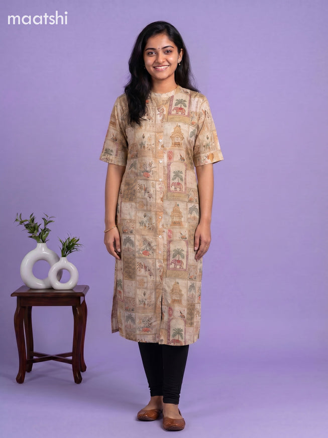 Sandal Linen Cotton Printed Straight Kurti