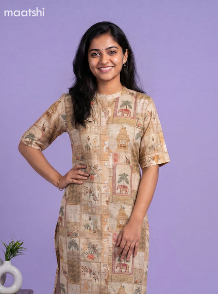 Sandal Linen Cotton Printed Straight Kurti