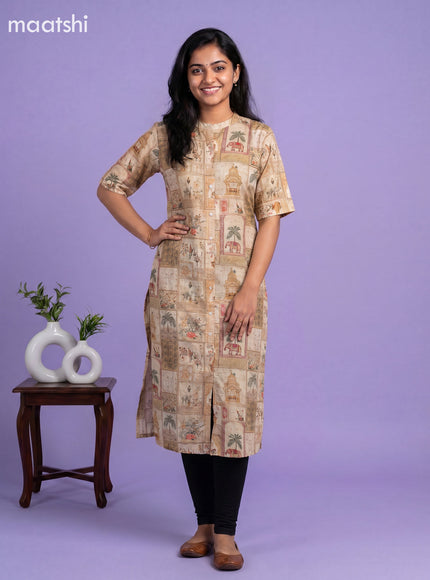 Sandal Linen Cotton Printed Straight Kurti