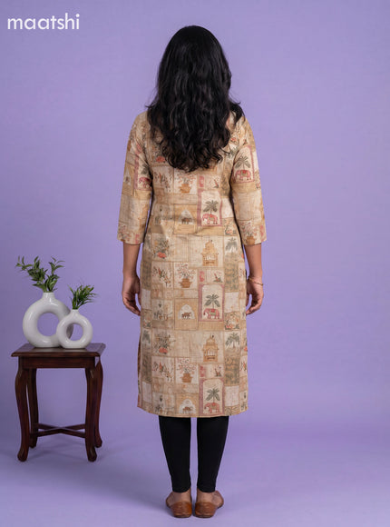 Sandal Linen Cotton Printed Straight Kurti