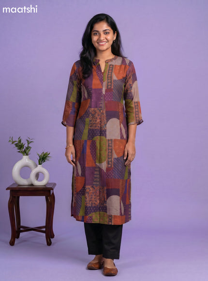 Multi Colour Art Tussar Embroidery Work Straight Kurti