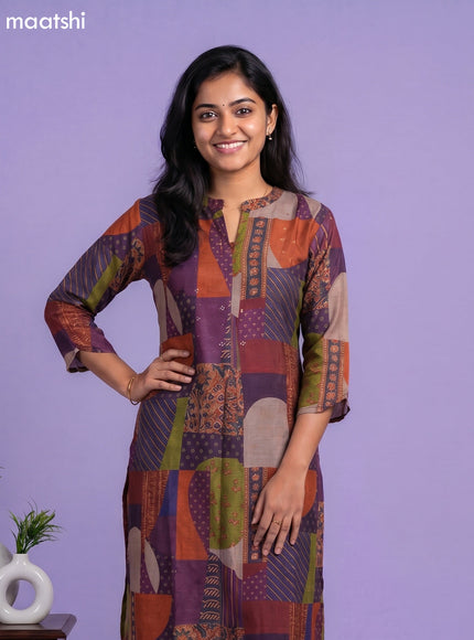 Multi Colour Art Tussar Embroidery Work Straight Kurti
