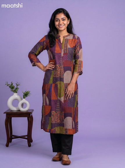 Multi Colour Art Tussar Embroidery Work Straight Kurti