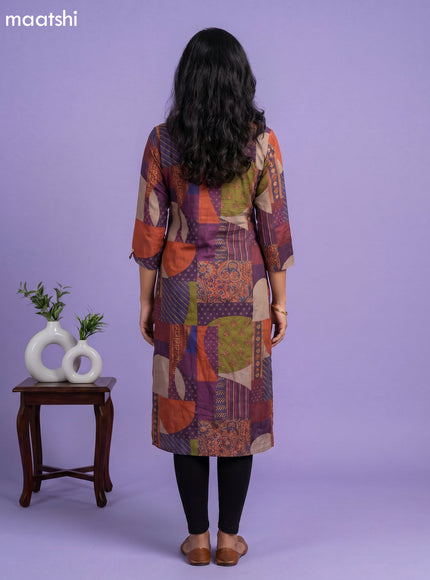 Multi Colour Art Tussar Embroidery Work Straight Kurti