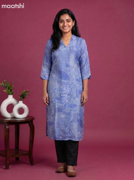 Blue Art Tussar Printed Straight Kurti