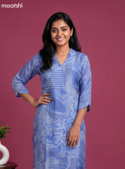 Blue Art Tussar Printed Straight Kurti