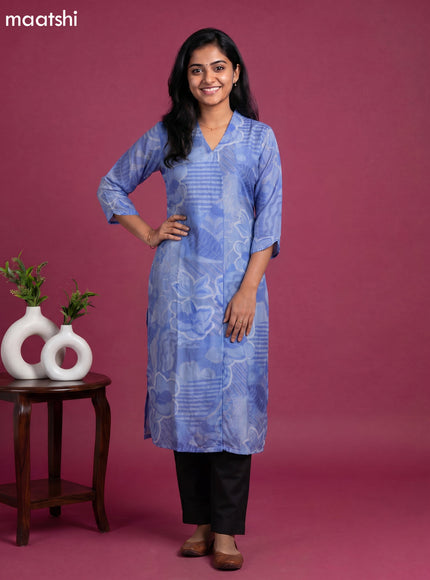 Blue Art Tussar Printed Straight Kurti