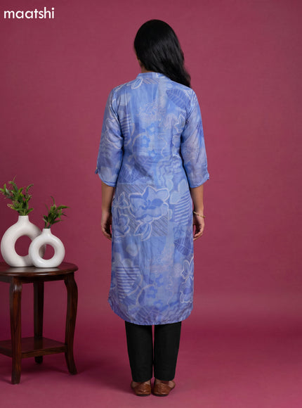 Blue Art Tussar Printed Straight Kurti