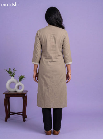 Pastel Green Linen Cotton Simple Embroidery Work Straight Kurti