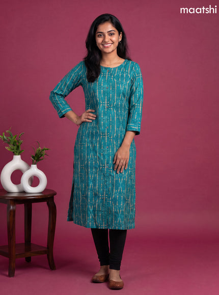 Teal Blue Modal Tie-Dye Printed Straight Kurti