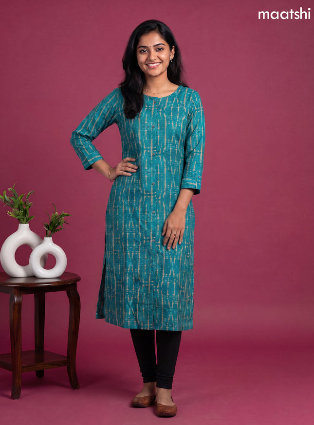 Teal Blue Modal Tie-Dye Printed Straight Kurti