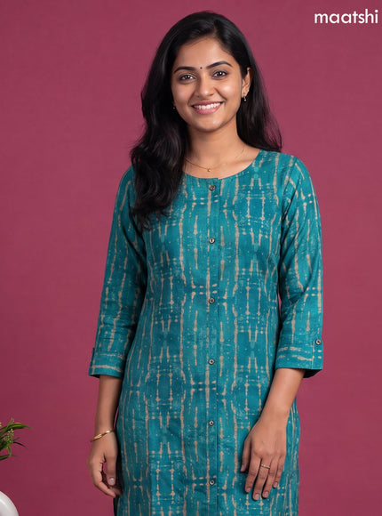 Teal Blue Modal Tie-Dye Printed Straight Kurti