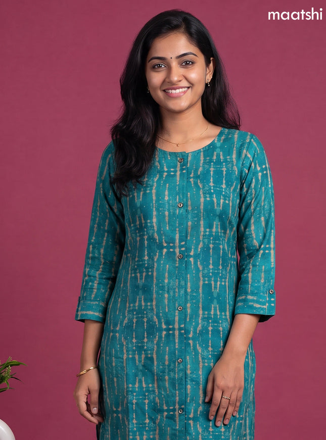 Teal Blue Modal Tie-Dye Printed Straight Kurti