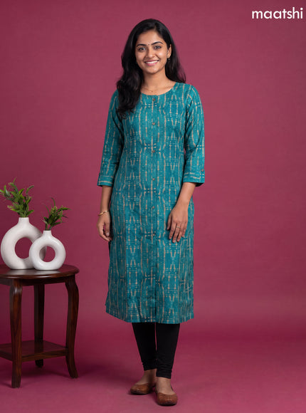 Teal Blue Modal Tie-Dye Printed Straight Kurti