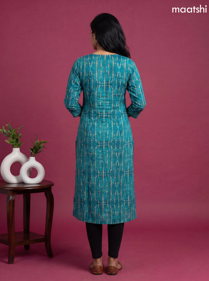 Teal Blue Modal Tie-Dye Printed Straight Kurti