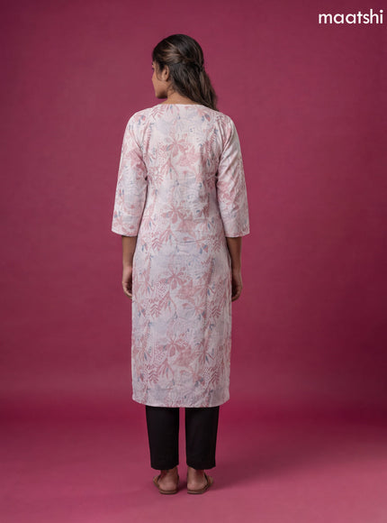 Pink Linen Cotton Printed & Embroidery Work Straight Kurti