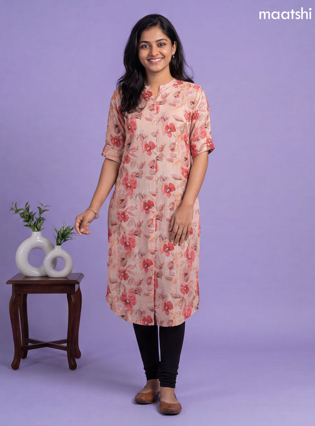 Sandal Linen Cotton Printed & Embroidery Work Straight Kurti