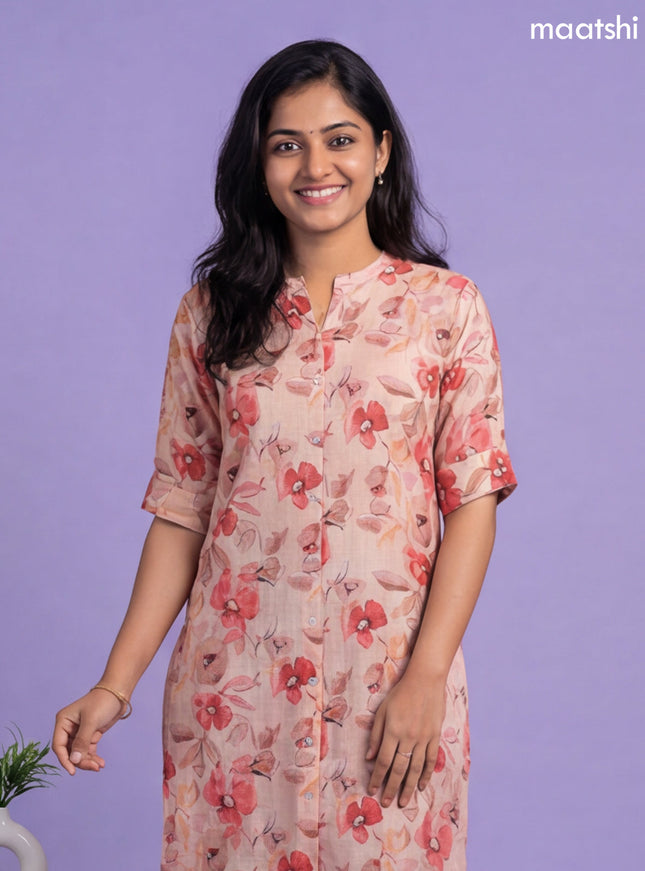 Sandal Linen Cotton Printed & Embroidery Work Straight Kurti