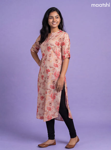 Sandal Linen Cotton Printed & Embroidery Work Straight Kurti
