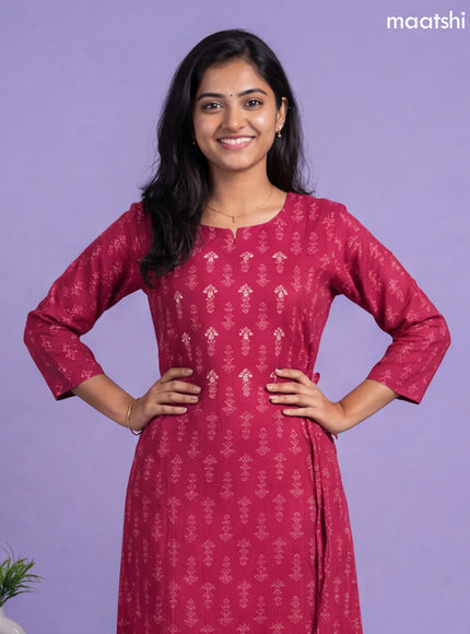 Maroon Modal Printed & Simple Embroidery Work A-Line Kurti