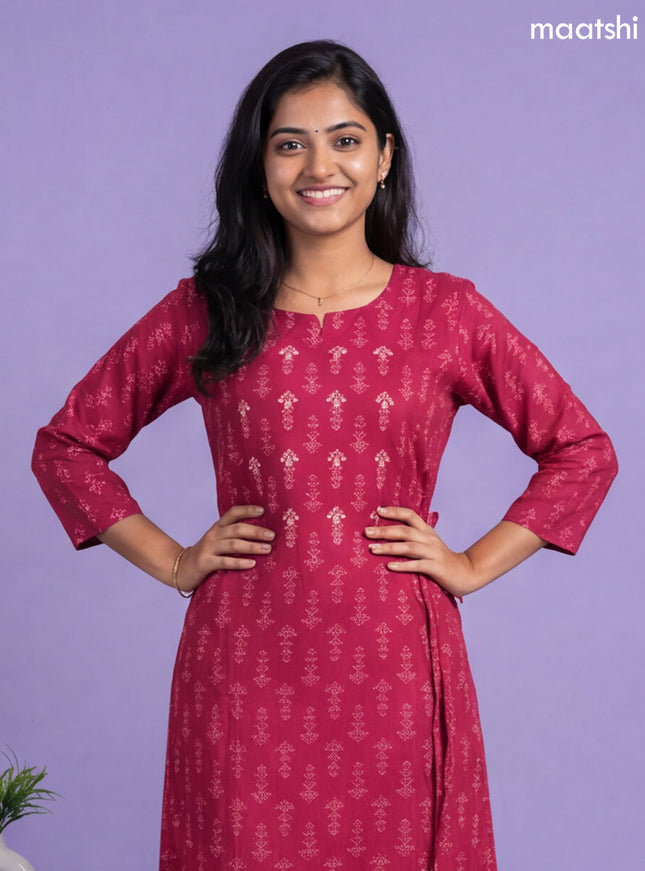 Maroon Modal Printed & Simple Embroidery Work A-Line Kurti