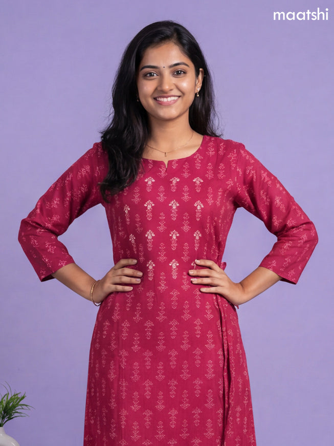 Maroon Modal Printed & Simple Embroidery Work A-Line Kurti