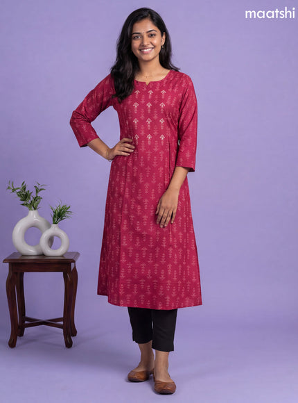 Maroon Modal Printed & Simple Embroidery Work A-Line Kurti