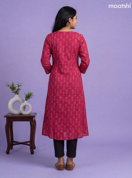 Maroon Modal Printed & Simple Embroidery Work A-Line Kurti