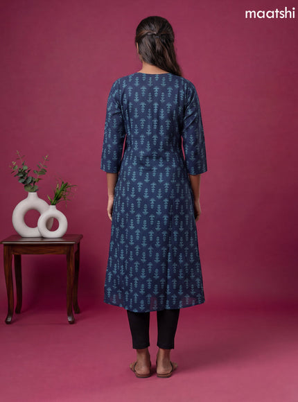 Navy Blue Modal Printed & Simple Embroidery Work A-Line Kurti