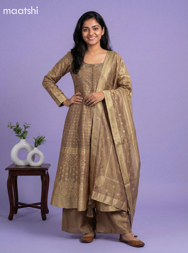 Sandal Tissue Banarasi Style Anarkali Suit