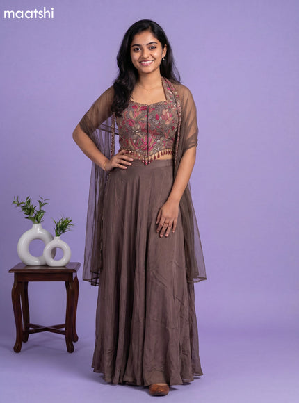 Brown Art Silk Embroidery Work Indo Western Styles