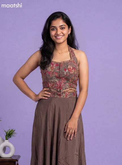 Brown Art Silk Embroidery Work Indo Western Styles