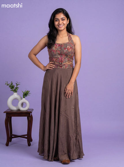 Brown Art Silk Embroidery Work Indo Western Styles